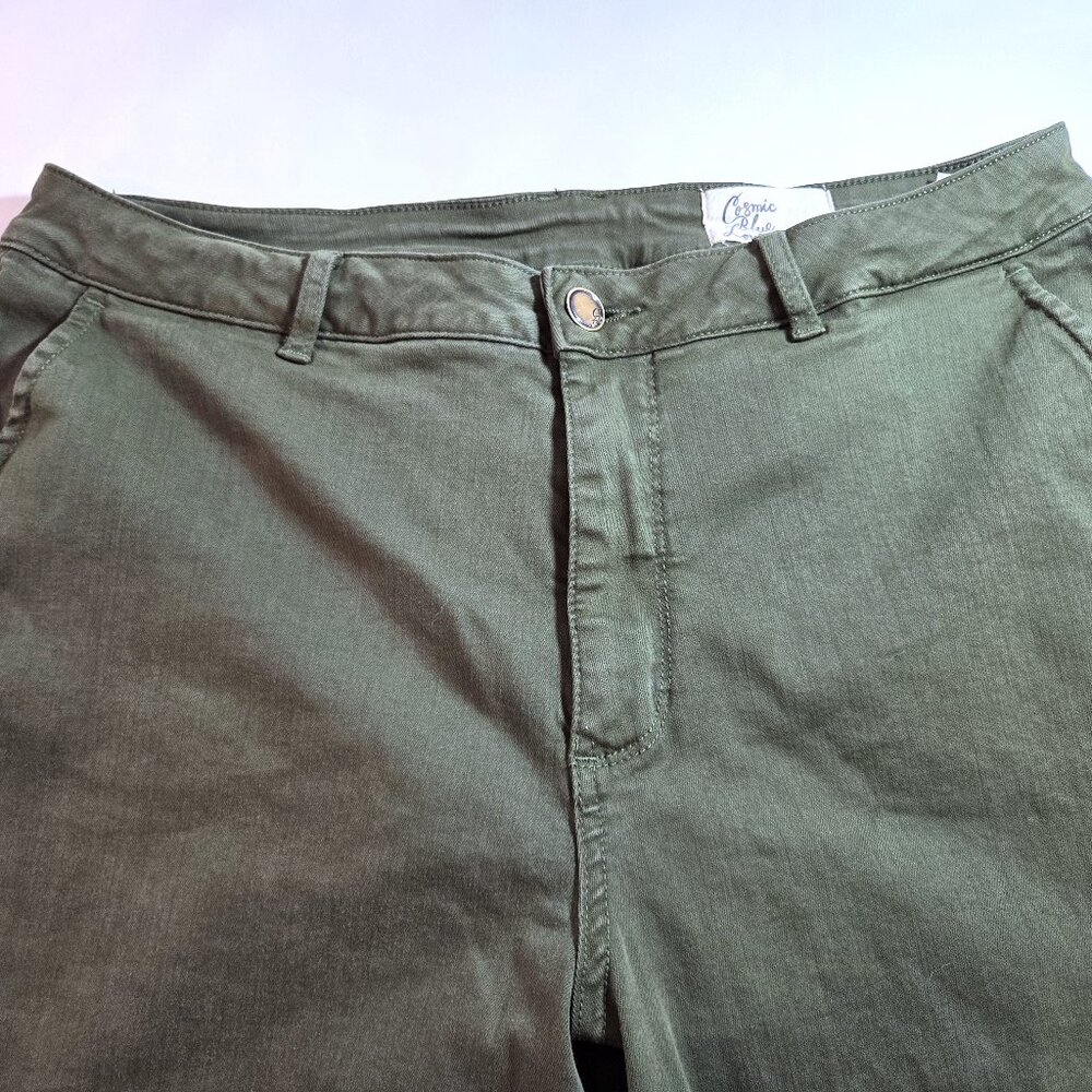 Cosmic Blue Love Olive Green Cuffed Twill Skinny Pants Size 33T